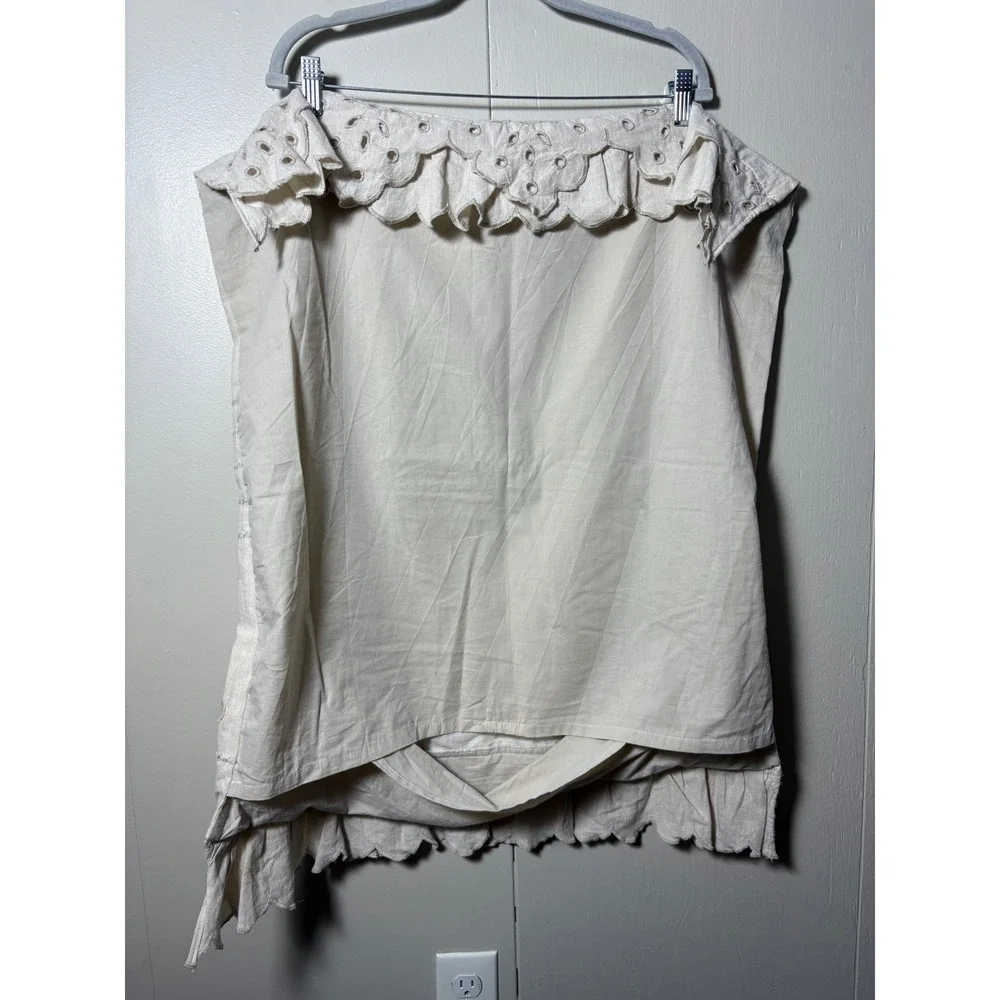Anthropologie Rivulets Euro Sham Beige Eyelet Ruffle Cotton Linen 26x26
